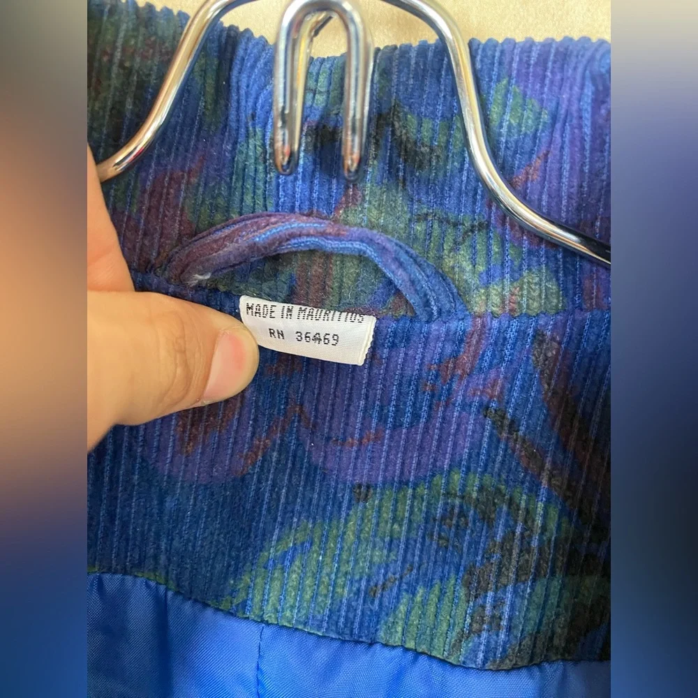 Fox Run Vintage Vibrant Blue Corduroy Floral Sport Coat Blazer 80s Size 15/16 - Picture 7 of 10